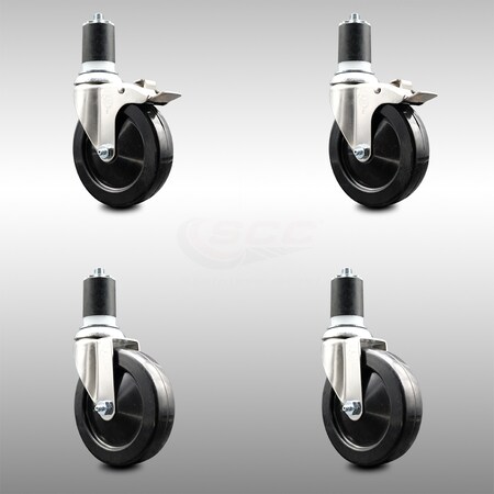 Service Caster 5 Inch 316SS Soft Rubber Swivel 1-3/4 Inch Stem Caster Lock Brake SCC, 2PK SCC-SS316TTLEX20S514-SRS-2-S-2-134